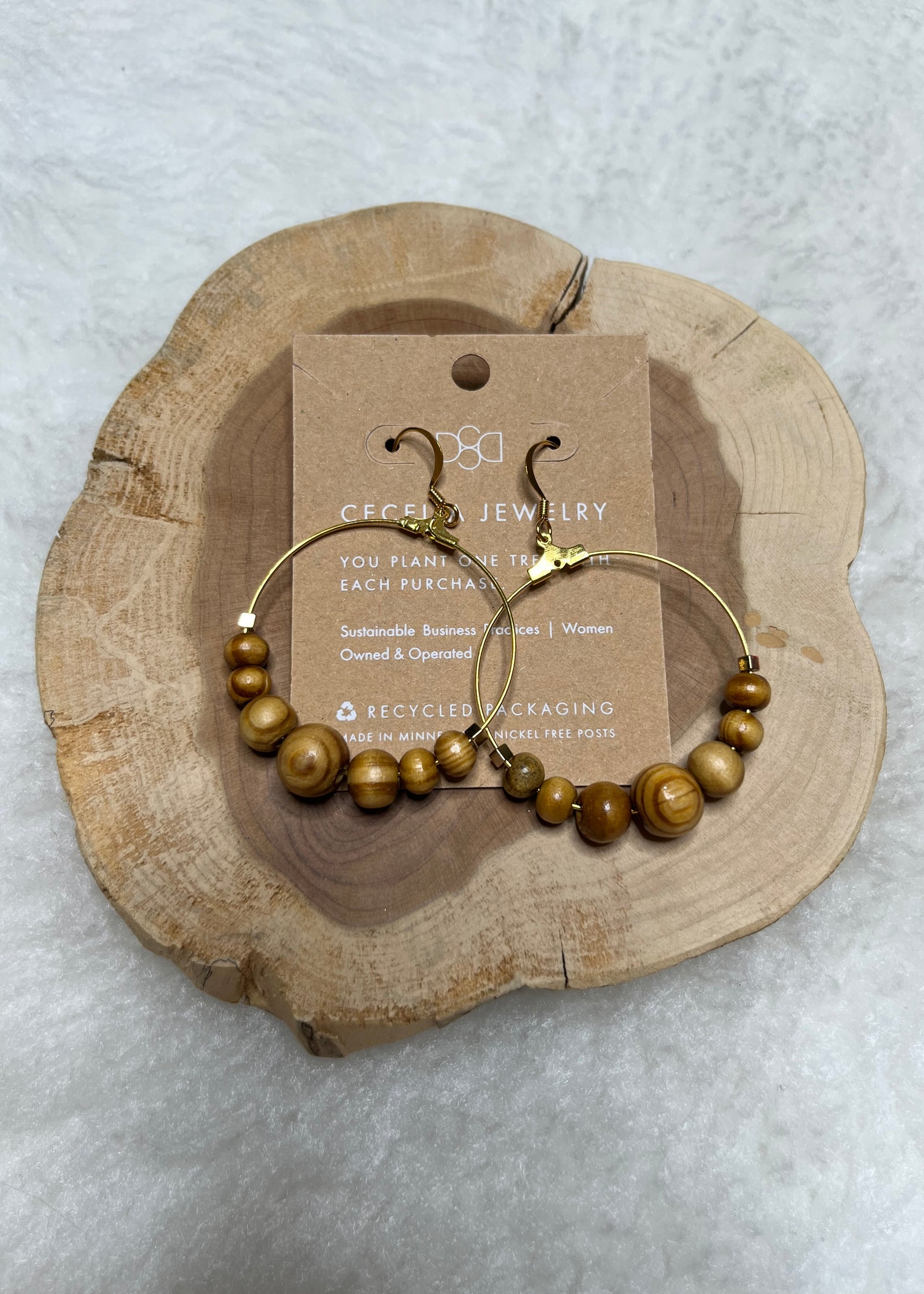 Cecelia Brass Wood Hoops - B3 Boutique, LLC